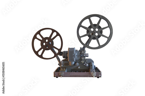 Quadro su tela Vintage film projector on transparent background projecting cinema entertainment