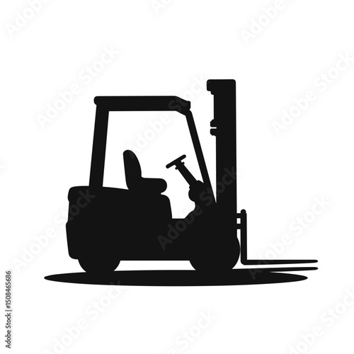 Forklift silhouette in black and white, the concept of logistics