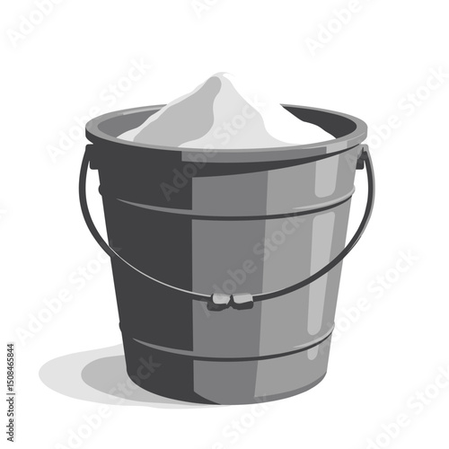 Bucket filled with white powder against a white backdrop, the concept of work