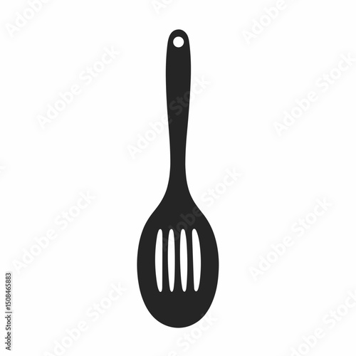 Slotted spoon in black and white, cooking utensil for recipes and food blogs
