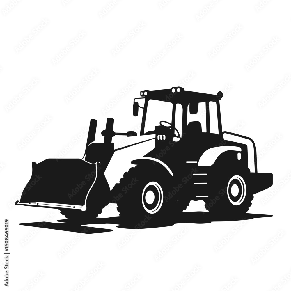 Naklejka premium Tractor silhouette in black and white, for construction industry