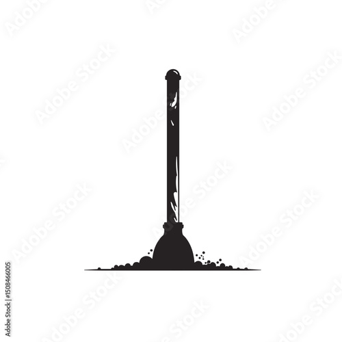Black plunger icon with drips, concept of plumbing maintenance