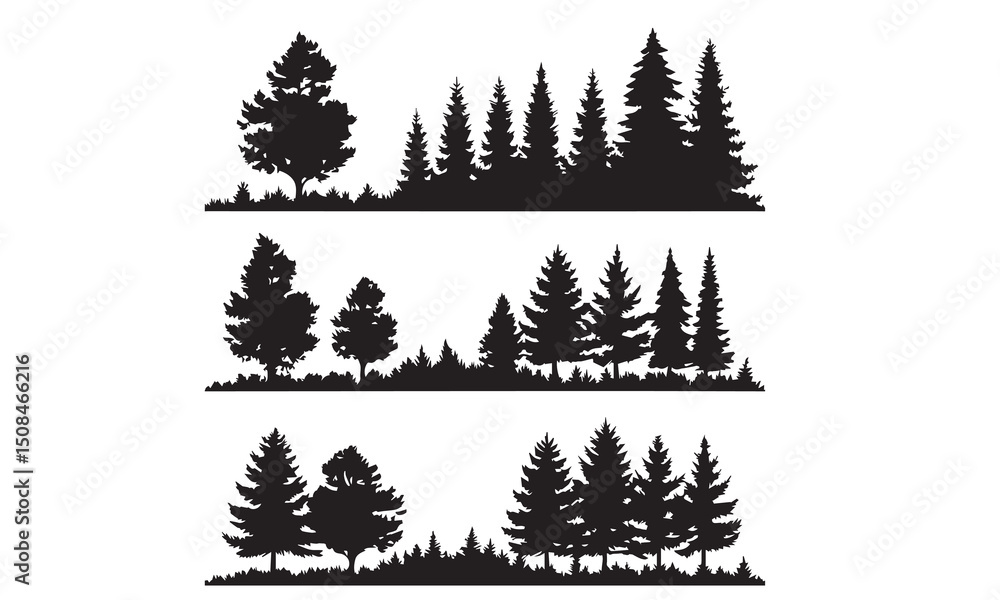 Fototapeta premium Set of pine tree silhouettes, perfect for design projects,