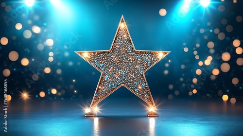 Sparkling gold star award on a dark blue backdrop.