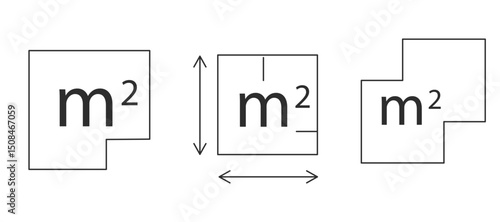 Square meter icon line quantity area, m2 measuring area sign symbol. Simple territory measurement. Flat area square meter.