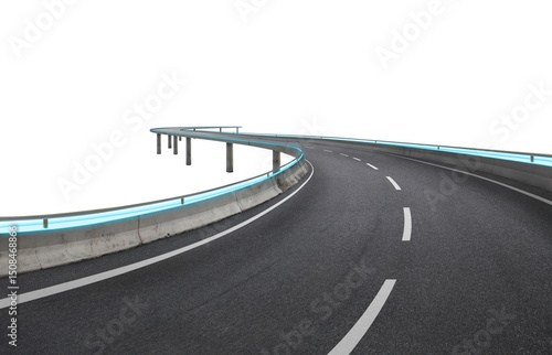 Futuristic highway with glowing blue lights winding through transparent background