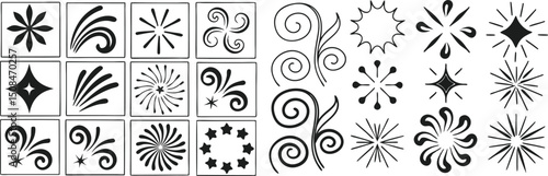 Fotografie a set of hand drawn brushes for creating a design, smooth vector lines, rounded