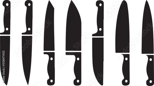 Eight Black Kitchen Knife Silhouettes Chefs, Paring, Utility