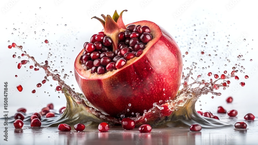 Juicy Pomegranate Slice Falling Into Water With Seeds Juicy Pomegranate Slice Falling Into Water With Seeds