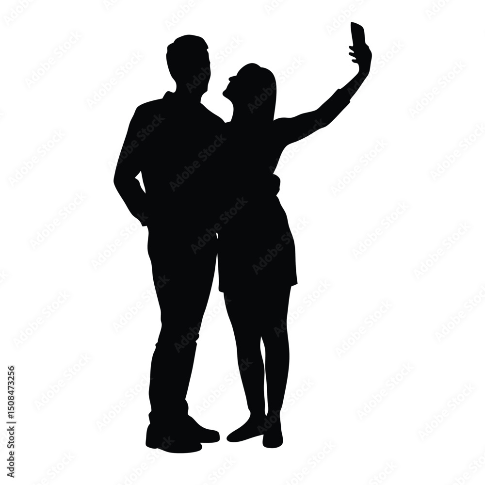 A vector silhouette of a couple standing close together, A vector silhouette of a couple standing close together,