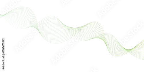 Abstract green lines on a white background. Modern technology wave design. Vector illustration.	