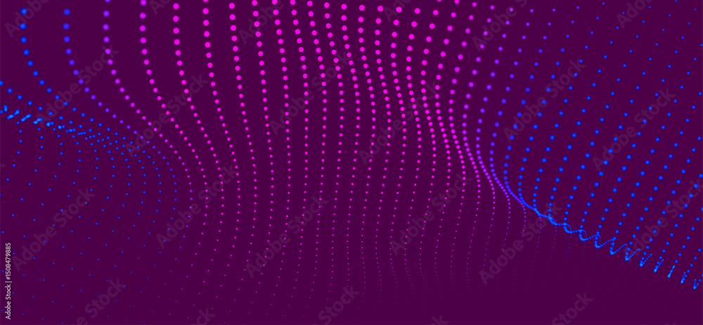 Obraz premium Abstract background with dynamic color wave. Futuristic dotted wave of bright particles. Colorful background for presentation design. Wide format 3D illustration. Weave effect.