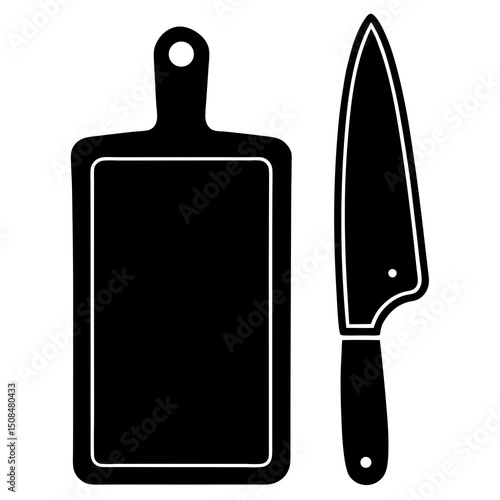 cutting board and knife on white background .svg