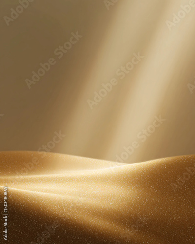 A golden sandy beach with a sun shining on it