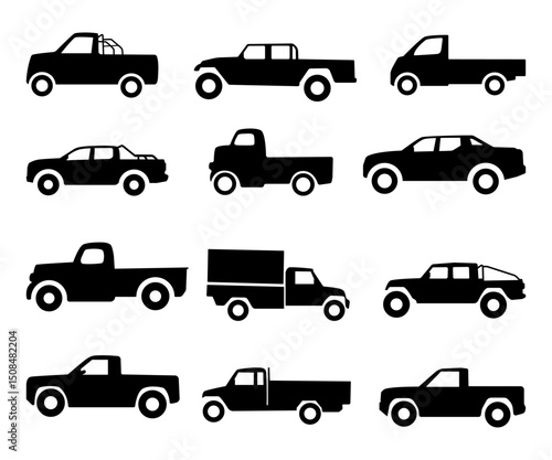 silhouette pickup truck collection set on simple design