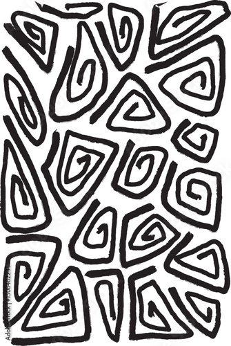 Scattered Geometric Line Shapes. Abstract Background Design. Vector Black and White Pattern.