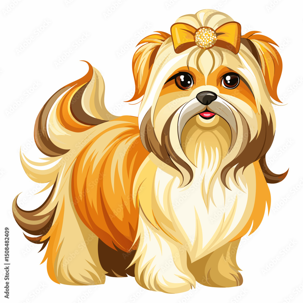 Naklejka premium Digital Shih Tzu Dog Illustration – Long-Haired Puppy Vector