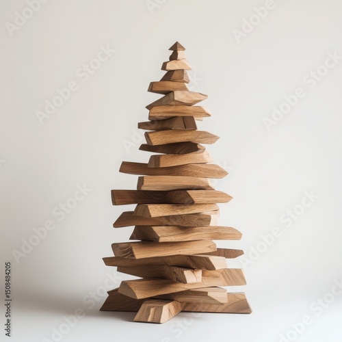 Rustic wooden christmas tree stacked wood blocks