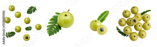 Indian gooseberry amla with leaf, isolated on transparent background 