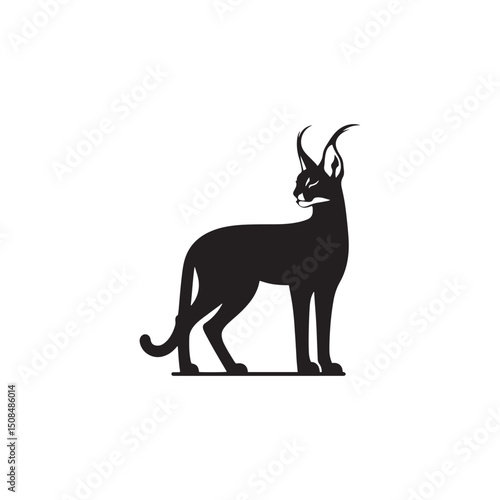 **"Striking Caracal Vector Silhouette: Wild Feline Design Featuring Tufted Ears, Sleek Body, and Alert Stance in Clean, Minimalist Style for Crafts and Digital Artwork"**
