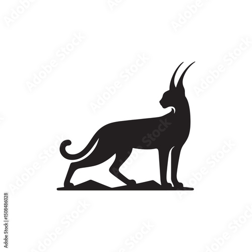 **"Striking Caracal Vector Silhouette: Wild Feline Design Featuring Tufted Ears, Sleek Body, and Alert Stance in Clean, Minimalist Style for Crafts and Digital Artwork"**
