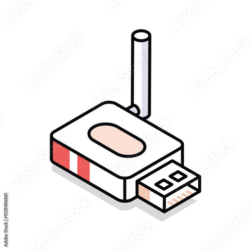 A trendy isometric outline icon of dongle usb device