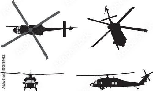 Vector helicopter detailed silhouettes