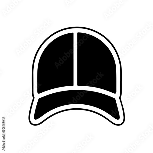 Simple Black Baseball Cap Icon on White Background for Fashion Blogs, Merchandise Design, Sportswear Projects, and Urban Lifestyle Content