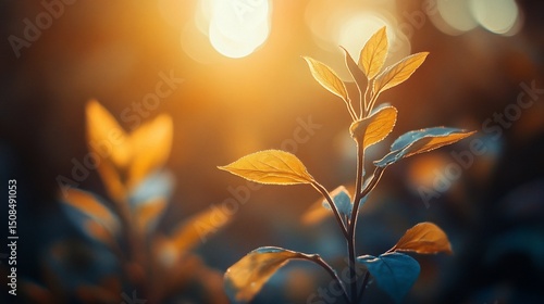 Golden hour illuminates delicate foliage in a tranquil nature scene