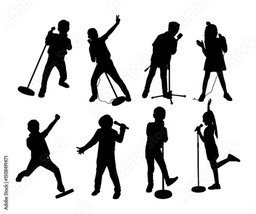 silhouette kid singing collection set and playing guitar