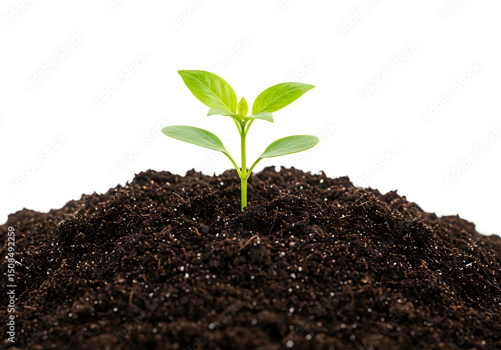 Young plant growing in soil isolated on white background Young plant growing in soil isolated on white background