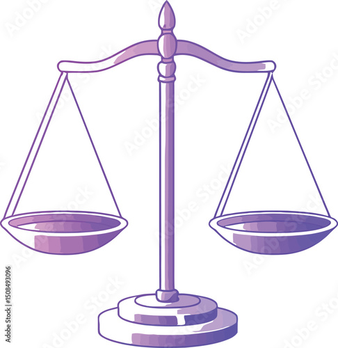 Purple scales of justice illustration for law firm legal services and balance concept design element vector