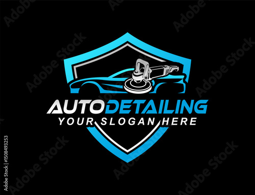 car auto detailing logo emblem design vector template with silhouette polishing 