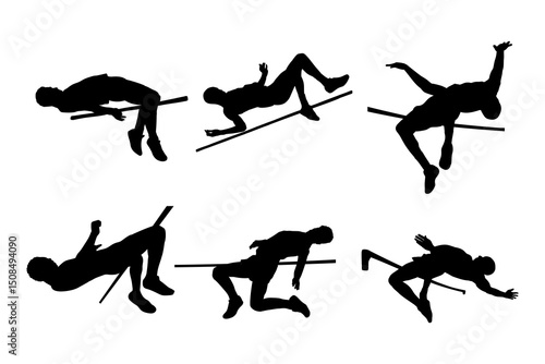 silhouette man pole vault on white background