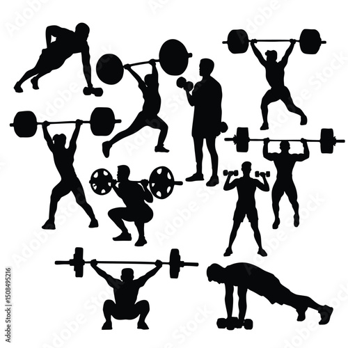 gym workout fitness set silhouette vector