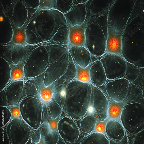 Fluid neural network with glowing nodes connecting and disconnecting in a smooth and rhythmic pattern, vibrant colors, AI generated