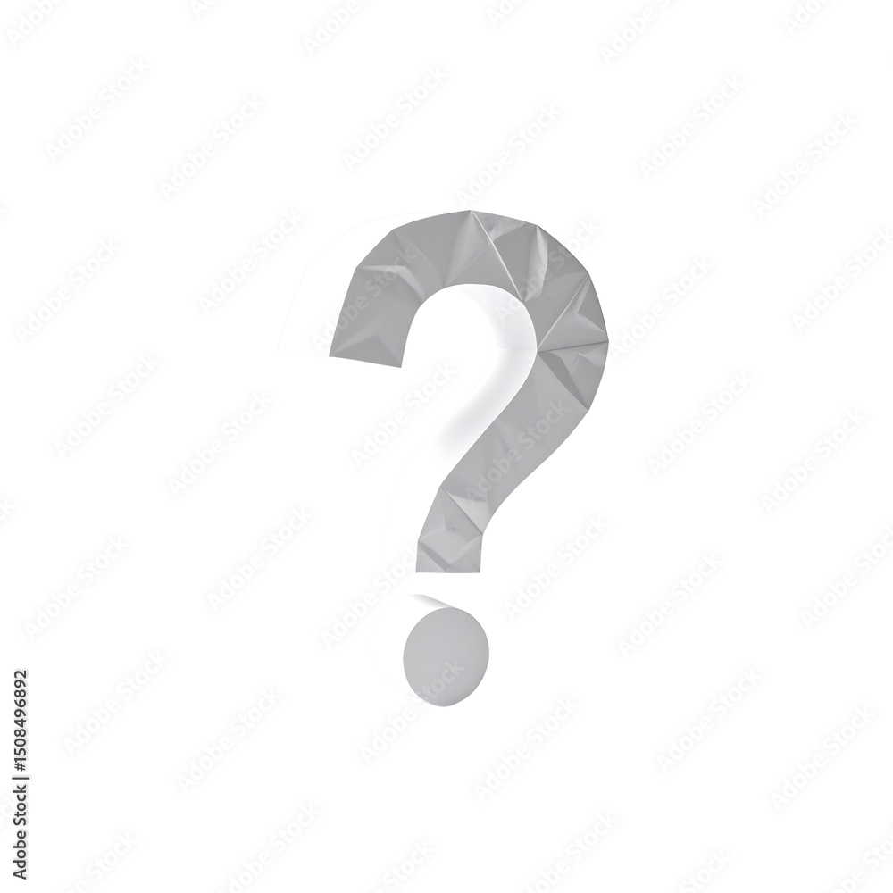 White crumpled paper question mark 3d render ask grey on transparent background White crumpled paper question mark 3d render ask grey on transparent background