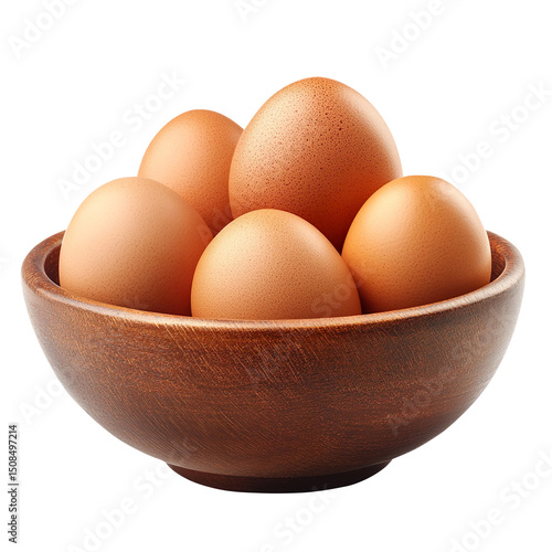 eggs in a bowl, brown eggs in a bowl with one of them is brown isolated on a white background