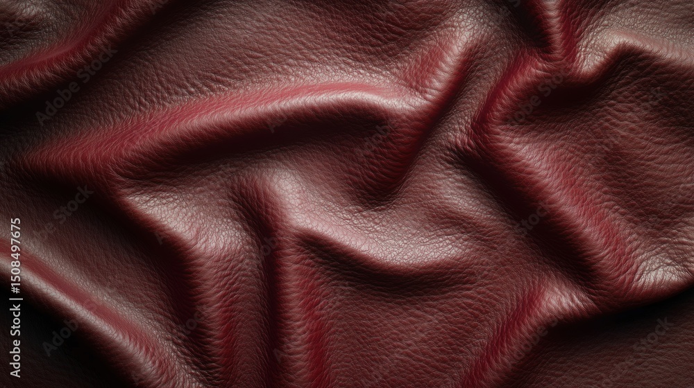 Fototapeta premium dark burgundy red grainy leather with folds and wrinkles texture.