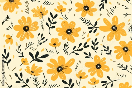 Wallpaper Mural Flower pattern backgrounds yellow. Torontodigital.ca