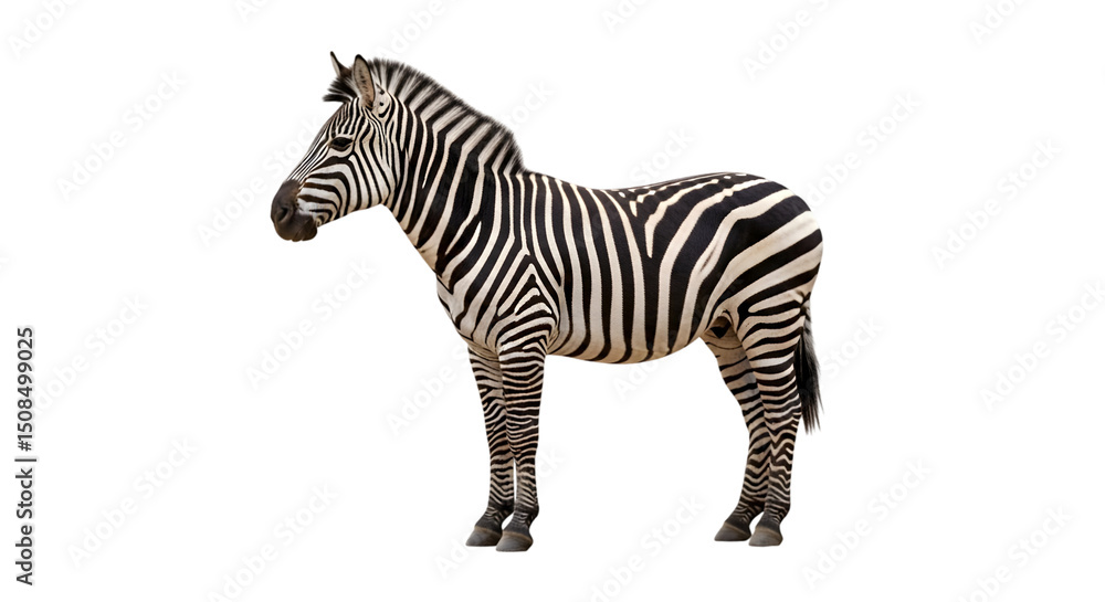 Fototapeta premium Zebra Stands on Black Background, Transparent Image
