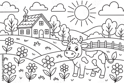 happy cow on the farm coloring page