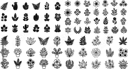 Flower icon set silhouettes, Abstract flower icon
