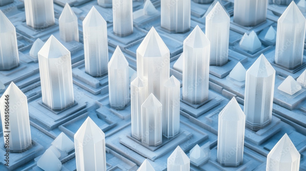 Fototapeta premium Crystal Cityscape Abstract Geometric Towers, Architecture ,Minimalism