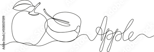 Continuous line drawing of two apples representing healthy eating, vegan and raw food lifestyle. Ideal for nutrition, wellness, summer fruit themes, and clean eating concepts in a modern minimalist st
