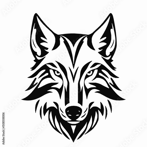Intricate black and white wolf head design suitable for tattoos and decorative purposes