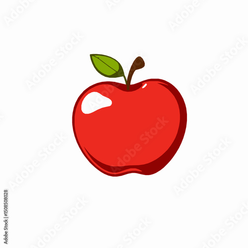 Vibrant red apple illustration with green leaf isolated on white background for healthy food concepts