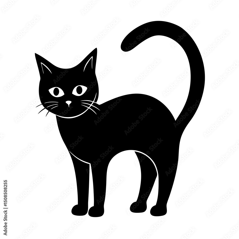 Fototapeta premium black cat arched on white background