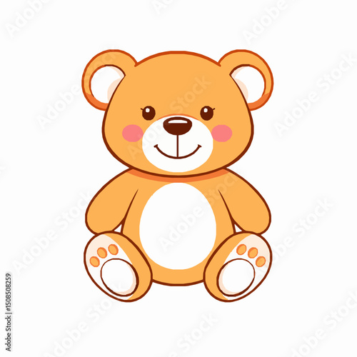 Adorable cartoon teddy bear sitting with a happy expression on a clean white background