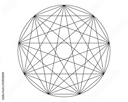 Circle point with connected lines, symmetry mandala. Sacred Geometry white background for tattoo symbol religion icon logo. vector illustration